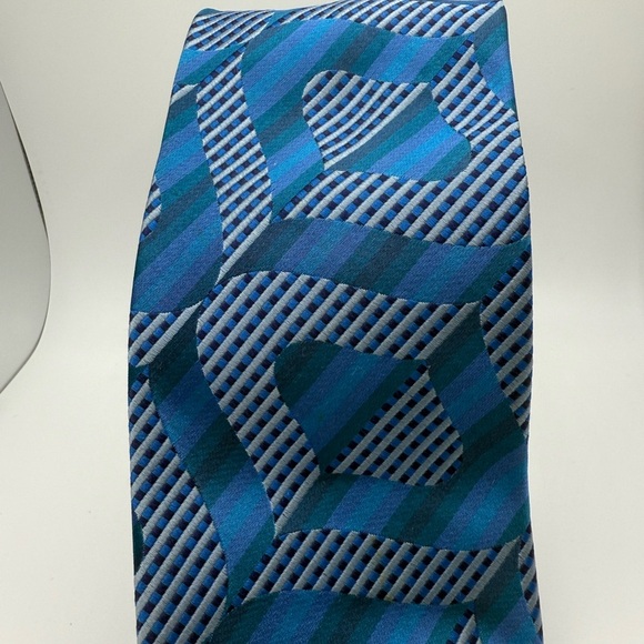 Bachrach Blue and Teal Geometric Tie made in Italy 100% Silk - Picture 2 of 5